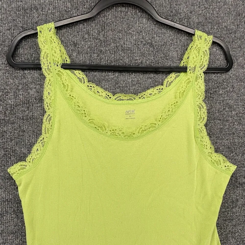 Apt 9 Y2K Tank Top Womens XL Green Ribbed Lace Trim Stretch Preppy 90s Casual - Picture 2 of 8